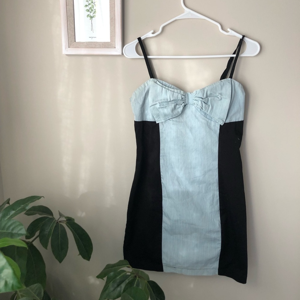Akualani Chambray and Black Bow Dress